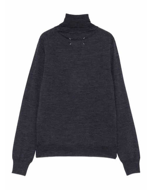 Maison Margiela Blue High Turtleneck Dark Wool Sweater