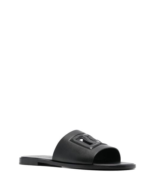 Dolce & Gabbana Black Leather Flat Sandals for men