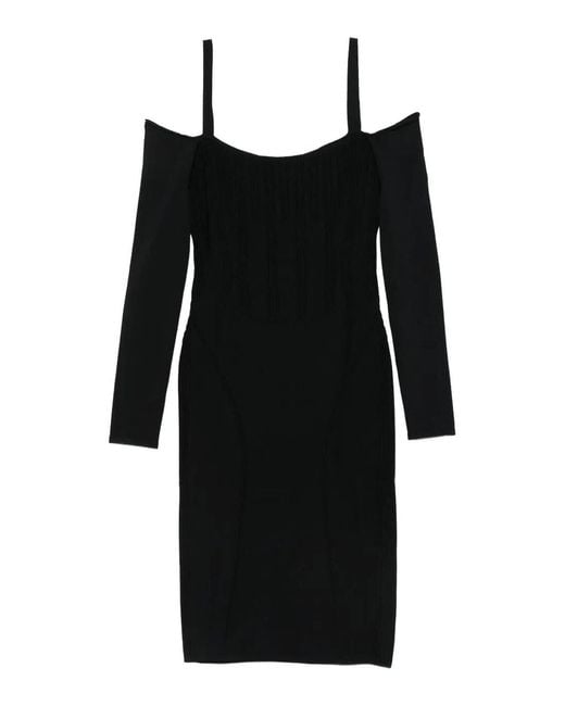 Mugler Black Off Shoulder Long Sleeve Midi Dress