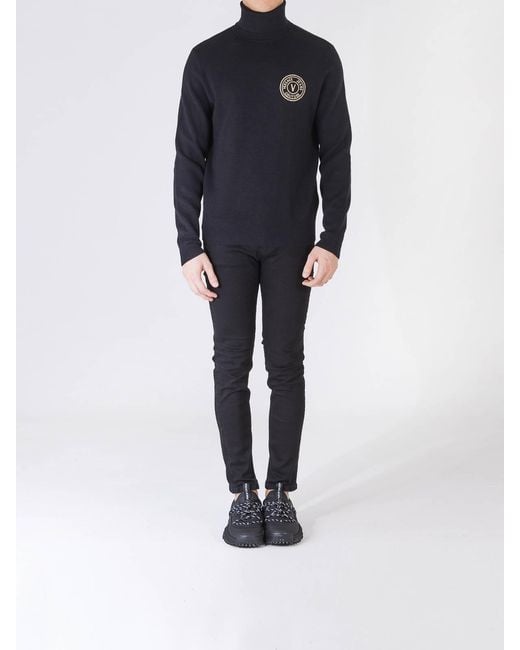 Versace Jeans Couture Blue V Emblem High Neck Sweater for men