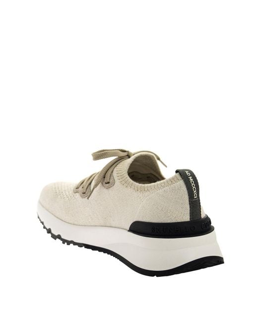 Brunello Cucinelli White Cotton Knit Sneakers for men