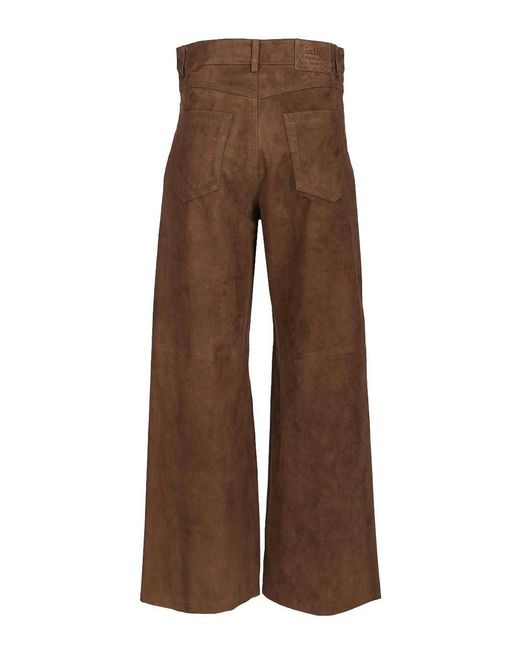 Max Mara Brown Wide-Leg Suede Trousers