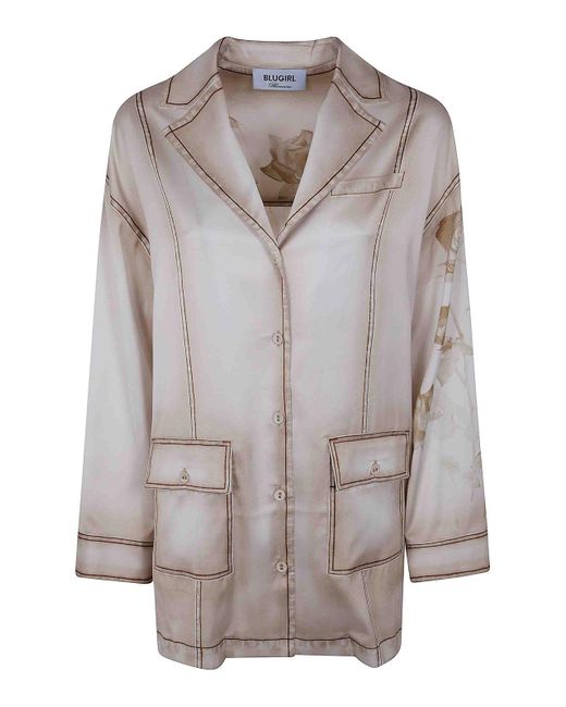 Blugirl Blumarine Gray Piazzata Print Satin Over Shirt