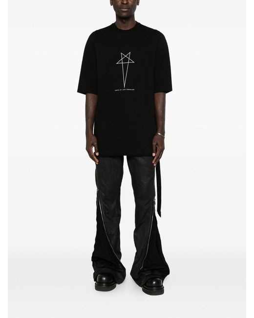 Rick Owens Black Crew-Neck T-Shirt With Star Print for men