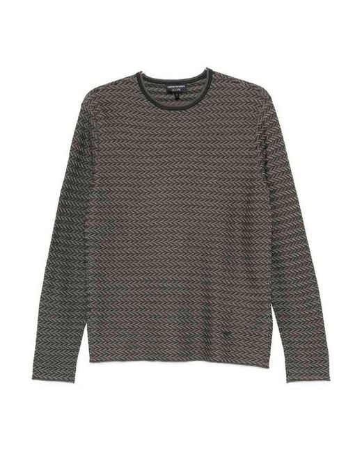 Emporio Armani Gray Wool Crewneck Sweater for men