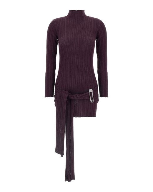 GIUSEPPE DI MORABITO Purple Jewel Brooch Dress