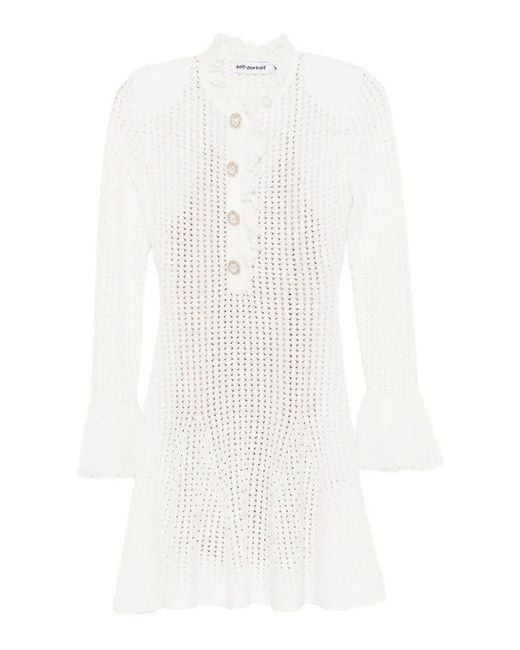 Self-Portrait White Pointelle Knit Mini Dress