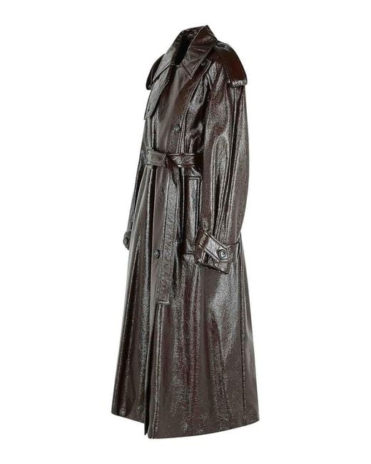Sportmax Gray Long Patent Effect Trench Coat