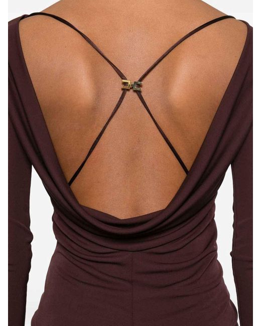 Elisabetta Franchi Purple T-Shirt With Boat Neck Thin Straps