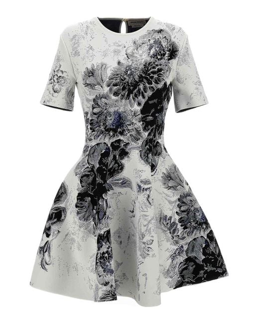 Alexander McQueen Gray Jacquard Dress
