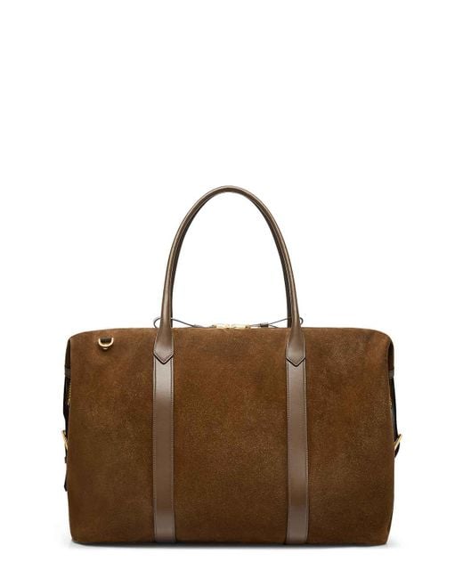 Tom Ford Brown Suede Travel Bag With Leather Inserts for men