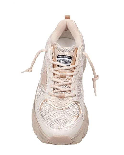 Golden Goose Deluxe Brand Natural Leather And Mesh Sneakers Tortora Color