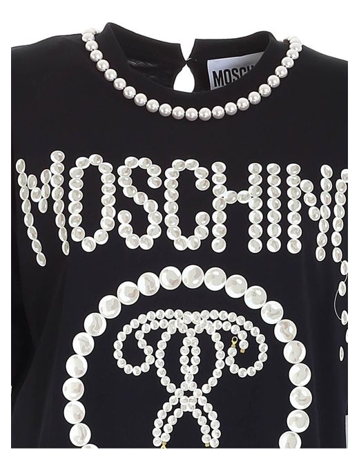 Moschino Black Pearls Double Question Mark Logo T-shirt In B