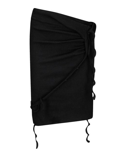 OTTOLINGER Black Asymmetrical Ribbed Mini Skirt With Ruffle Detail