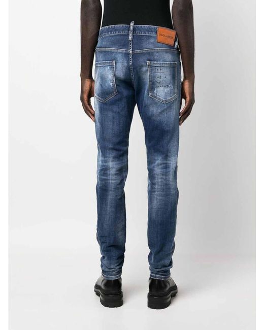 DSquared² Blue Slim-fit Distressed-finish Jeans for men