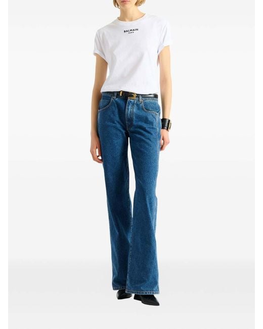 Balmain White Embroidered Paris T-Shirt