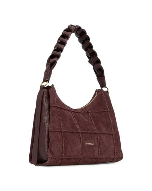 Coccinelle Purple Handbag Check Suede Embr/Grale Berry/Berry