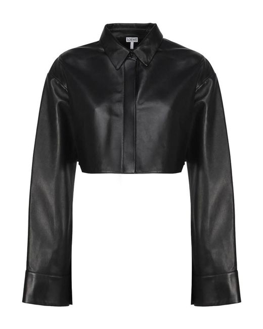 Loewe Black Crop-top Shirt In Leather
