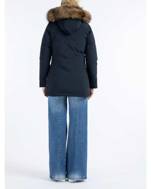 Woolrich Blue Short Coat With Hoodie