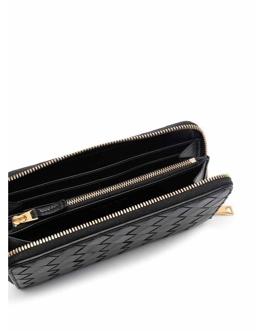 Bottega Veneta Black Woven Wallet With Zip