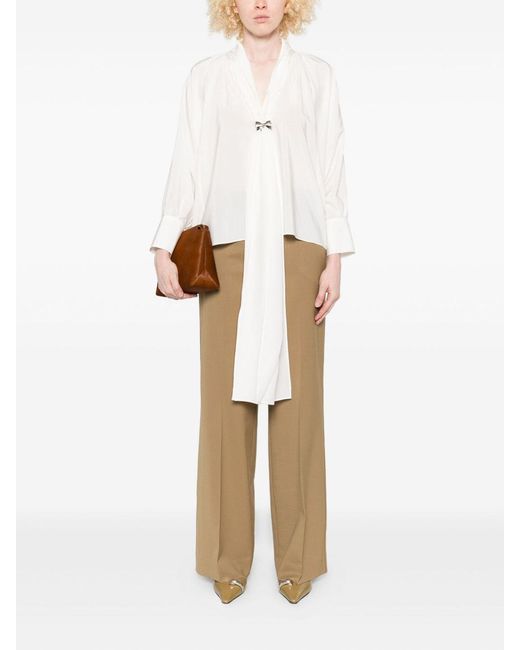 Max Mara White Wide Silk Blouse