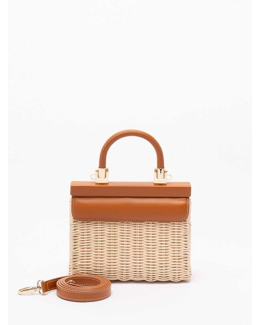 Rodo Brown Wicker And Leather Small Handbag