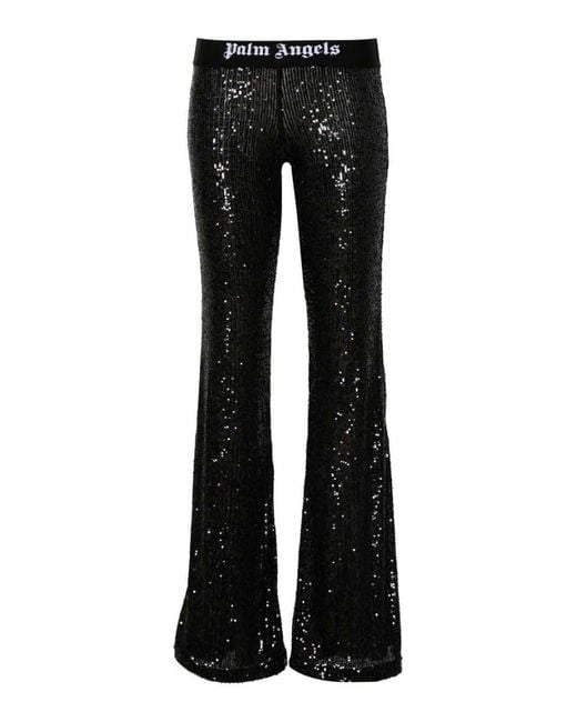 Palm Angels Black Logo Sequined Flared Trousers