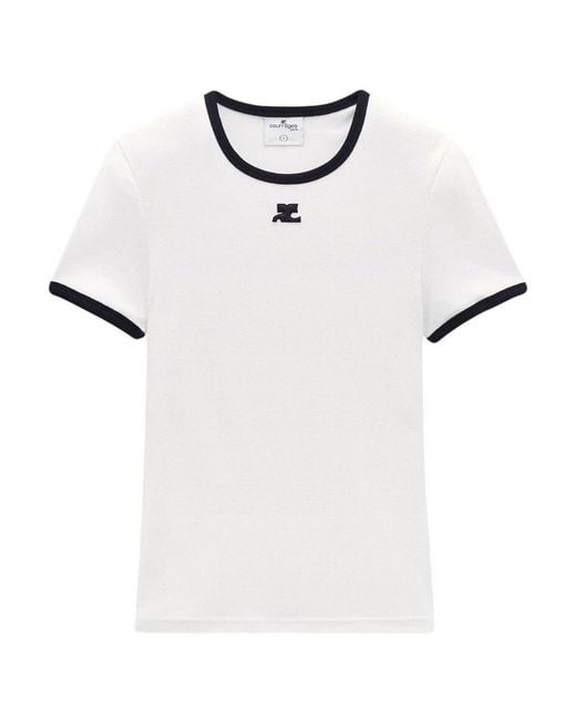 Courreges White Ac Logo Contrast Cotton T-Shirt