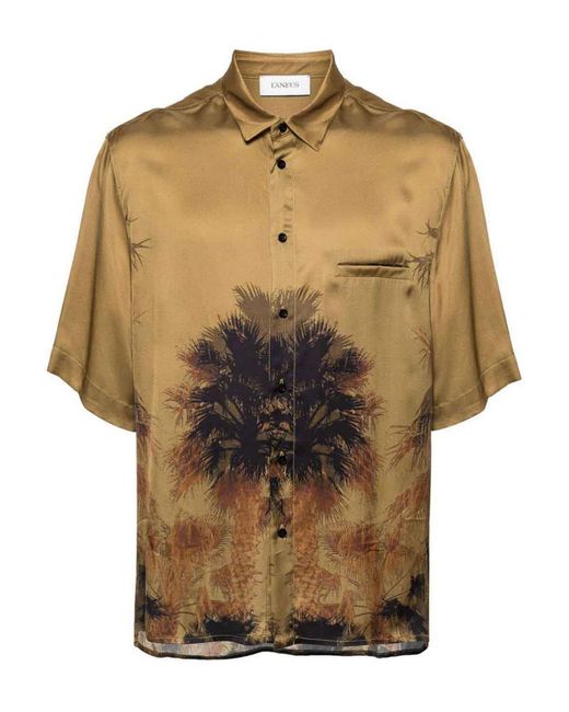 Laneus Natural Palm Tree Print Shirt for men