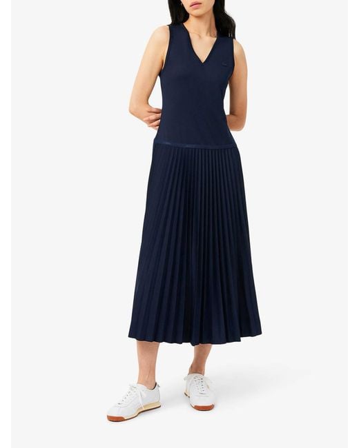 Lacoste Blue Sleeveless Pleated Long Dress