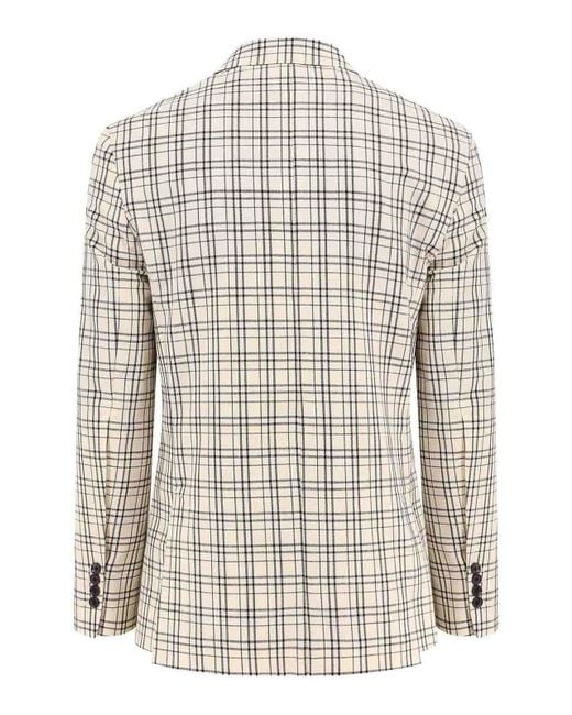 AMI White Checkered Wool Suit Jacket With Notched Lapels for men