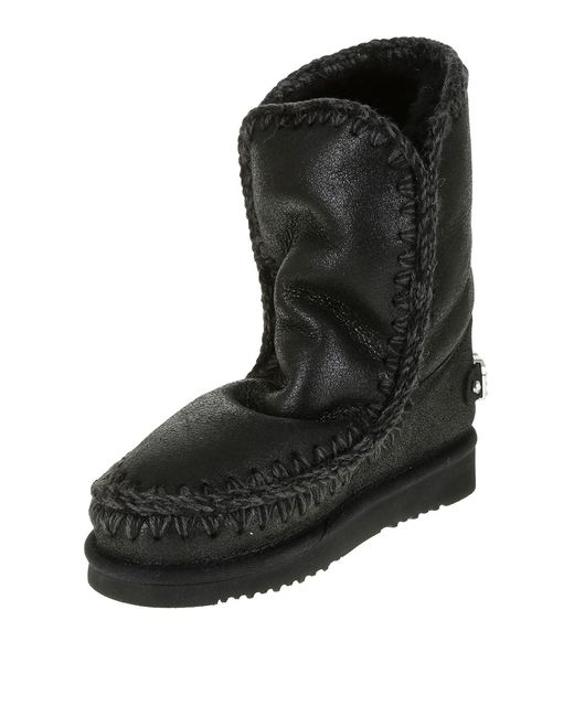 Mou Black Eskimo 24 Rhinestones Logo Ankle Boots