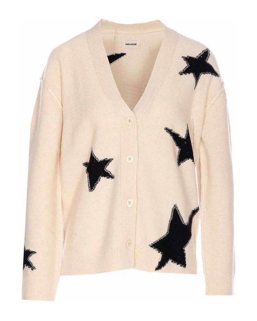 Zadig & Voltaire Natural Star-Intarsia Cashmere Cardigan