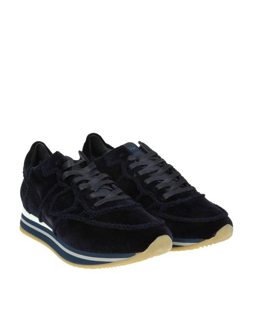 Philippe Model Black Tropez Higher Velour Bleu Velvet Sneakers