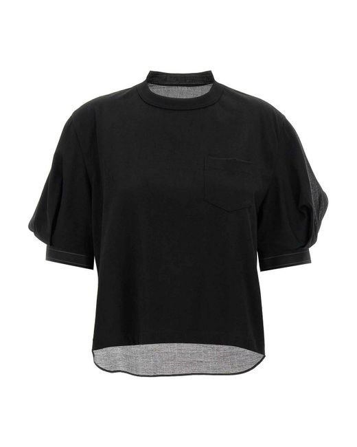 Sacai Organza T-Shirt in Black | Lyst