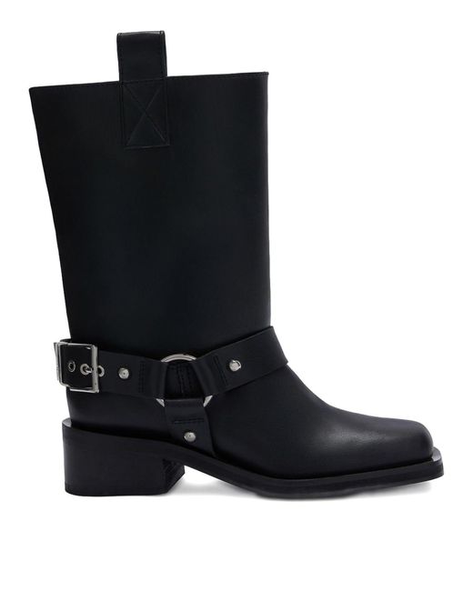 Ganni Black Recycled Leather Biker Boots