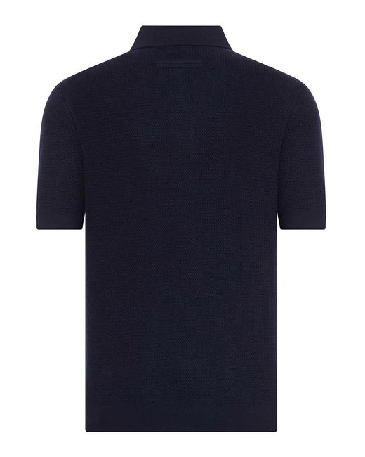 Zegna Blue Cotton V-Neck Polo Shirt for men
