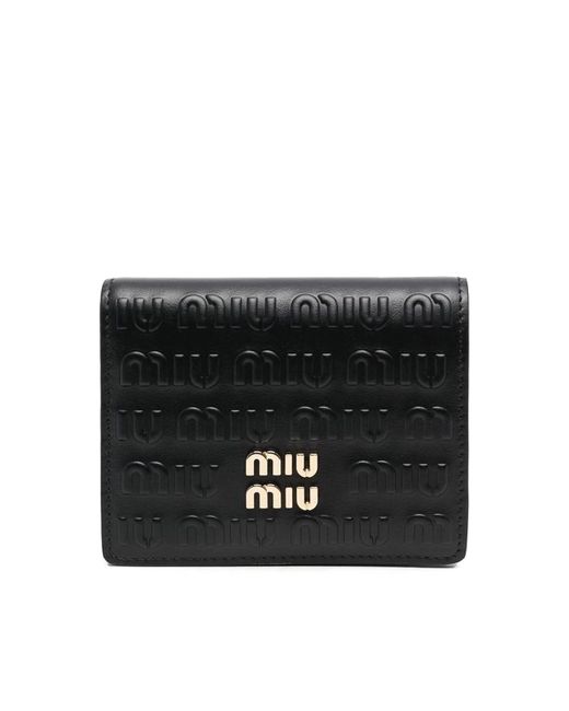 Miu Miu Black Embossed Monogram Bi-fold Wallet