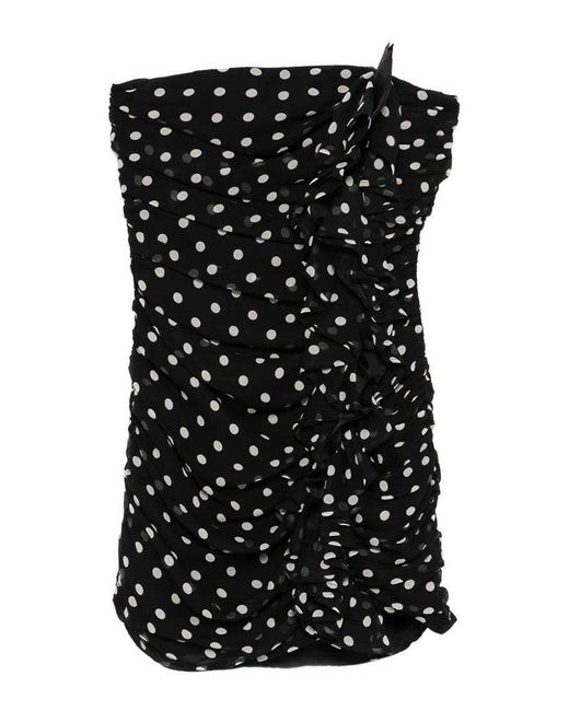 Nina Ricci Black Polka Dot Silk Bustier Mini Dress