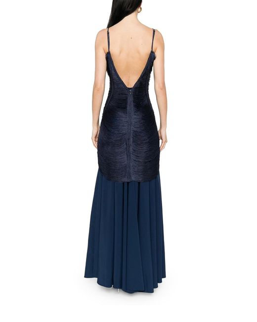 Bless Blue Long Nostalgia Dress With Fringes And V-Neck