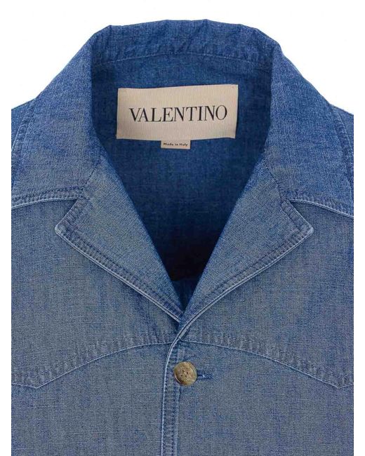 Valentino Garavani Blue Denim Shirt With Frontal Buttons Closure for men