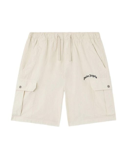 Palm Angels White Bermuda Cargo With Logo for men