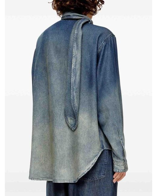 DIESEL Blue Blouse With Lavallire Collar