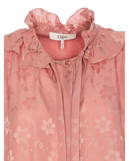 Chloé Pink Fluid Jacquard Silk Shirt