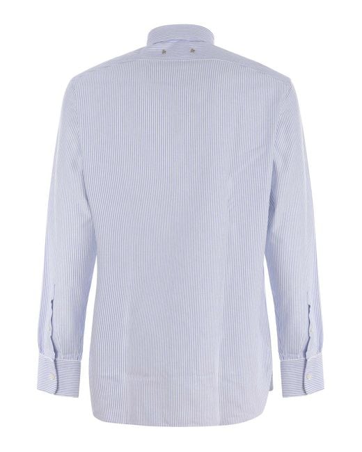 Golden Goose Deluxe Brand Blue Logo Patch Striped Cotton Shirt With Pocket for men