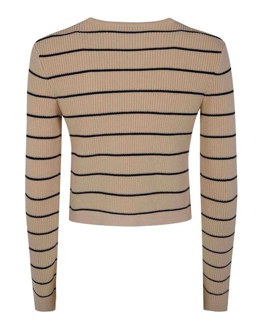 Elisabetta Franchi Natural Stripes Tricot Round Neck Sweater