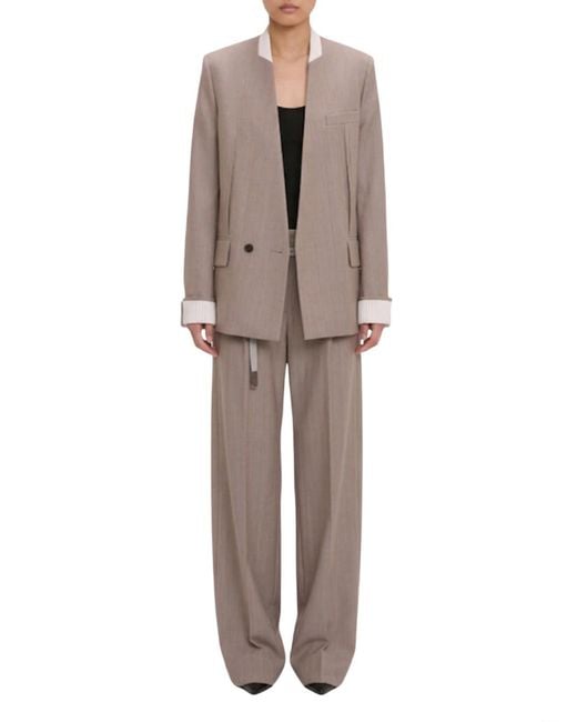 Victoria Beckham Brown Limestone-Colored Herringbone Virg