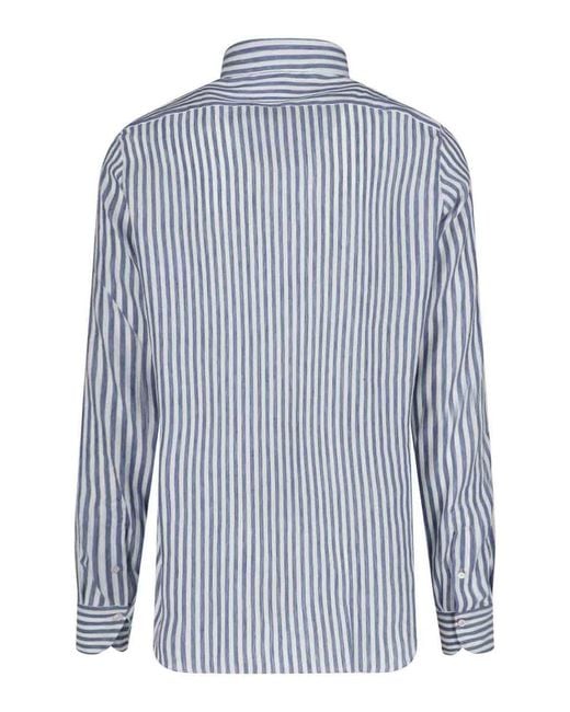 Finamore 1925 Blue Striped Shirt for men