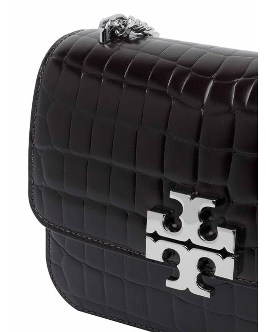 Tory Burch Black Small Eleanor Croc Convertible Shoulder Bag