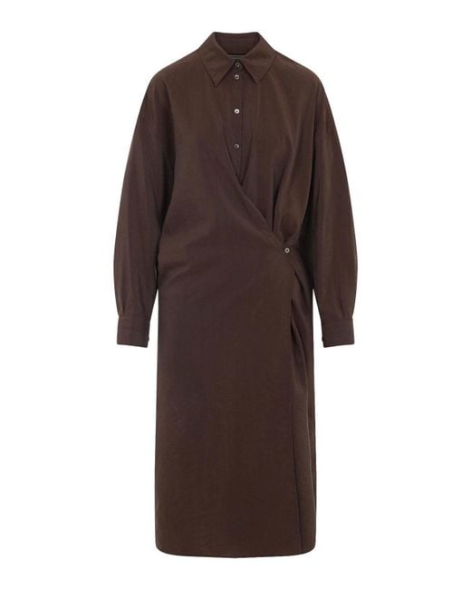 Lemaire Brown Straight Collar Twisted Dress